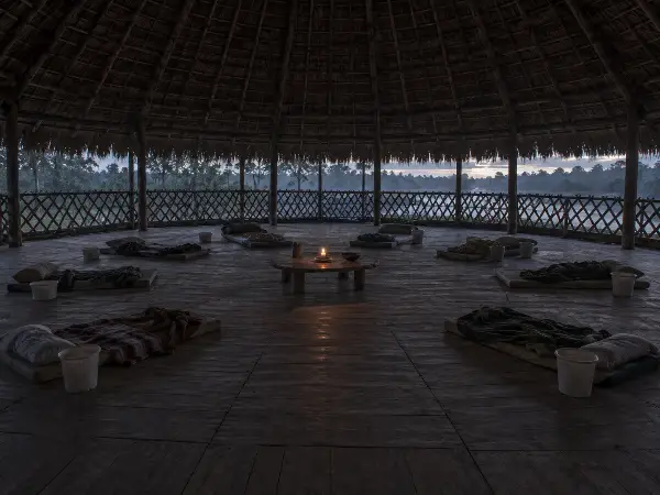 Maloca at dawn after a ceremony that ended between 3 and 4 AM