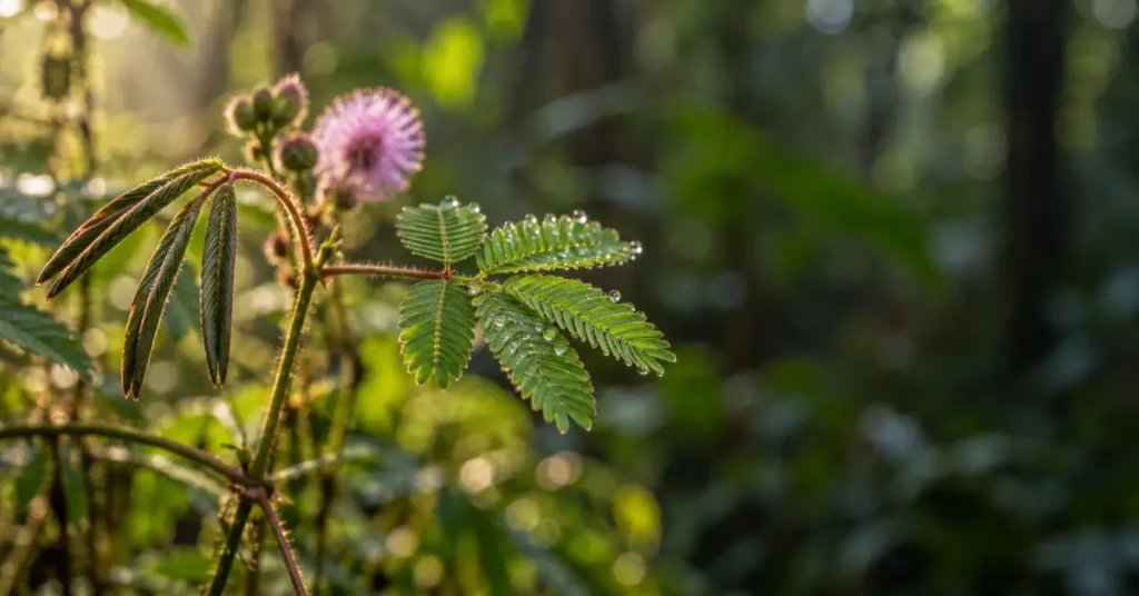 Sensitive plant folding its leaves after a touch, a picture of ayahuasca ceremony consent
