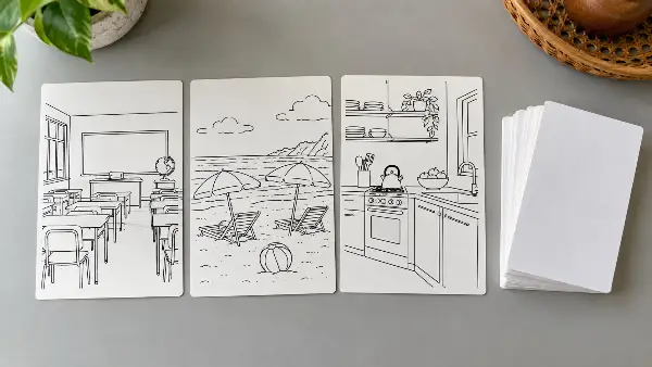 Black-and-white scene drawings like those used in a 2024 test of whether ayahuasca improves memory