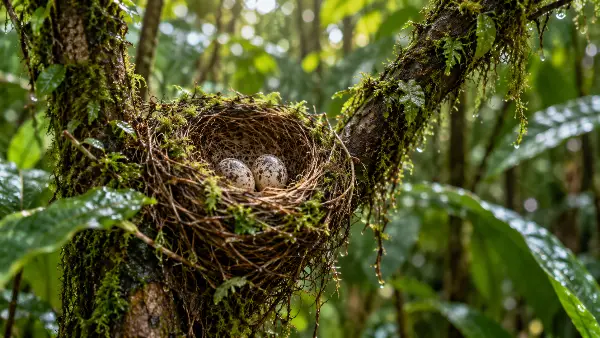 Bird's nest with 2 eggs on a rainforest branch, the reason behind our answer on ayahuasca and pregnancy