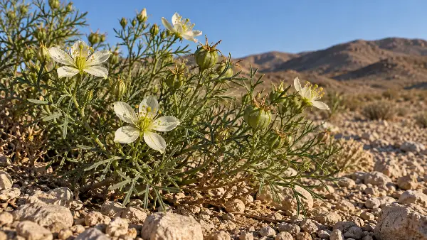 Syrian rue flowering in desert ground, the plant in the miscarriage case report, not the ayahuasca vine