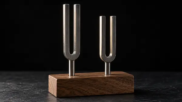 2 tuning forks of slightly different pitch, like the binaural beats behind the entrainment claim about ceremony music