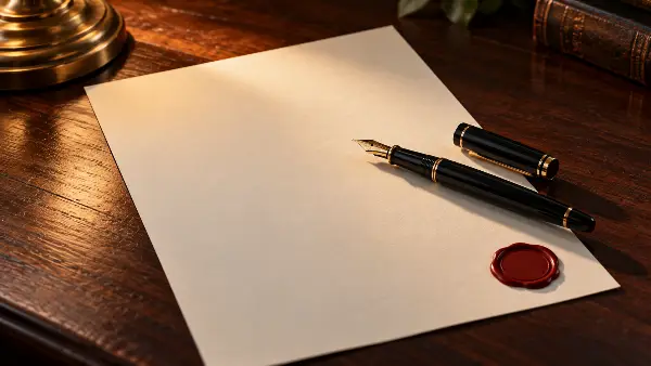 Fountain pen and wax seal on blank paper, the written touch consent licensed psychedelic programs require