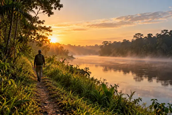 Riverbank path at sunrise, the slow work after ayahuasca that matters more than 1 ceremony for benzo users